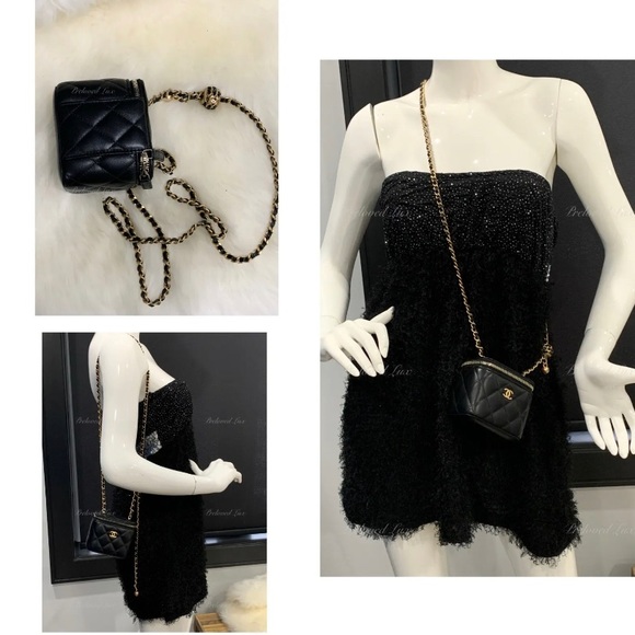 Authentic CHANEL Black Lambskin Leather threaded Pearl Crush Mini Vanity Bag - Picture 8 of 9